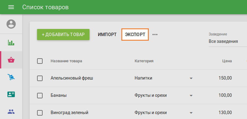 экспорт товаров