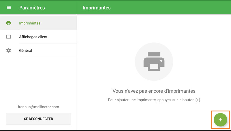 Créez une imprimante en appuyant sur la touche « + ».