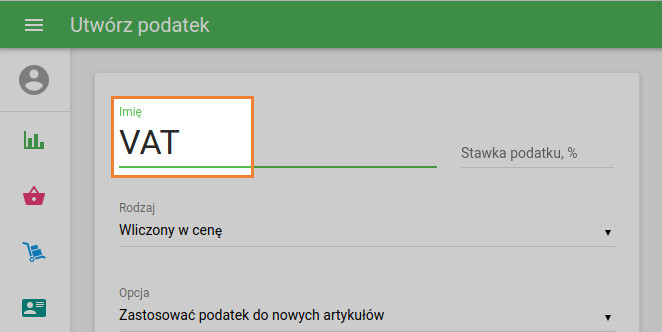 wprowadź nazwę podatku