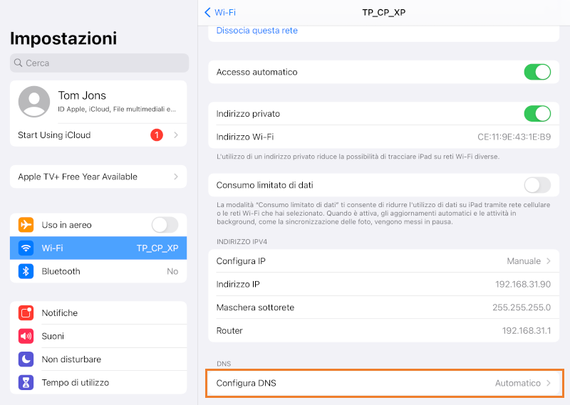 le impostazioni DNS