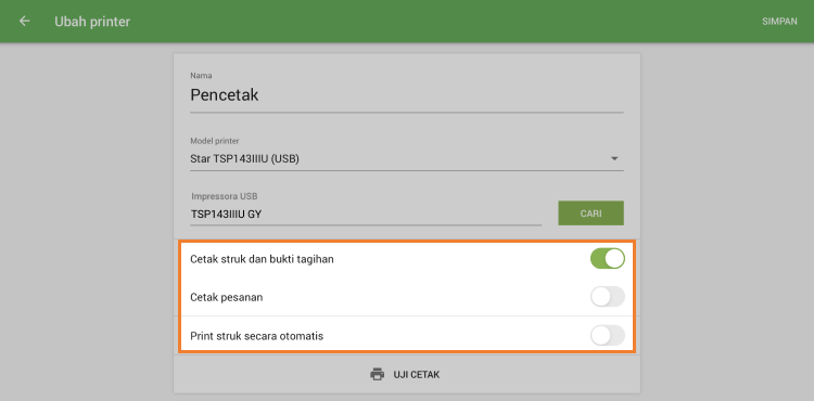 Pengaturan untuk printer