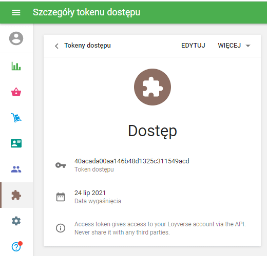 Dostęp do szczegółów tokena