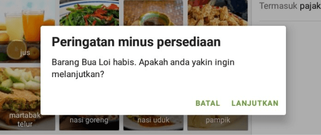 Peringatan inventaris negatif